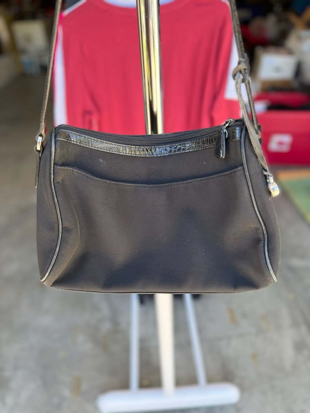Brighton Black Nylon Shoulder Bag With Croc Embossed Trim